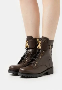 Patrizia Pepe Lace-up Ankle Boots - Dark Brown/gold Fly